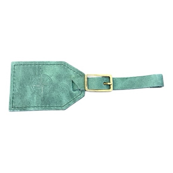 NWT Portland Leather Goods Luggage Tag Discontinued Brushed Green Teal - Picture 3 of 3